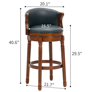 English Elm Cow Leather Swivel Barstool Solid Hardwood Frame 360 Spin Kitchen Counter Seating Brown+Blue W2195P399434