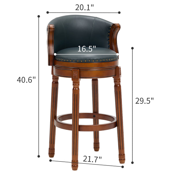 English Elm Cow Leather Swivel Barstool Solid Hardwood Frame 360 Spin Kitchen Counter Seating Brown+Blue W2195P399434