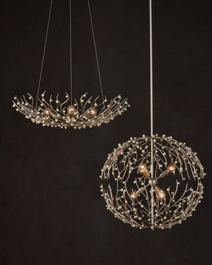 Currey & Company Shinju Pearl Orb Chandelier - Elegant Silver Leaf Design With Fresh-water Pearls & Adjustable Height Silver Pearl ,Wrought Iron 9000-1292-currey-company