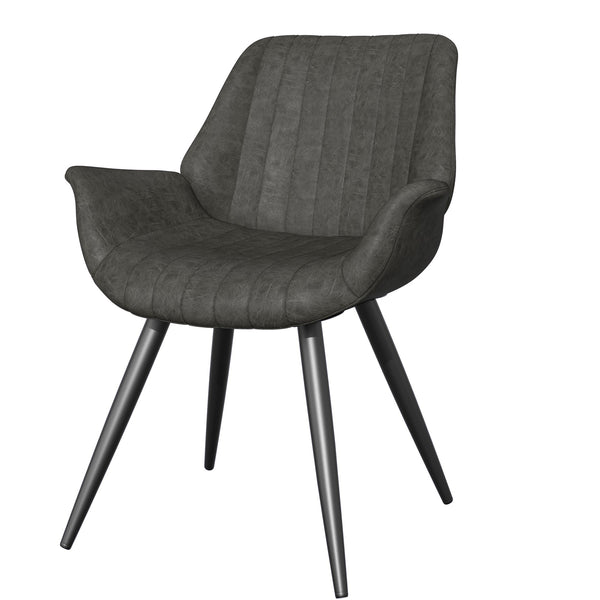 English Elm Dining Chairs Set Of 2 – Stylish Mid-Century Modern Upholstered Faux Leather Side Chairs In Dark Grey T3950P396564