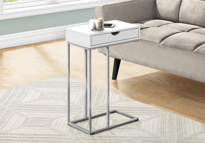 English Elm Accent C-shaped End Table with Sliding Base and Storage Drawer — Contemporary Metal Frame Design White 23 L x 17 W x 3 H B2710P219423
