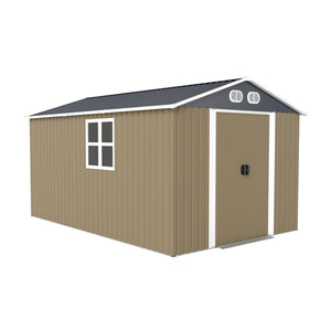 English Elm Campcraft 8x12 Outdoor Metal Storage Shed Lockable Weatherproof Backyard Tool House Brown W1598S00043