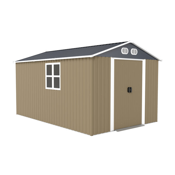 English Elm Campcraft 8x12 Outdoor Metal Storage Shed Lockable Weatherproof Backyard Tool House Brown W1598S00043