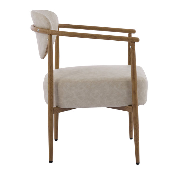 English Elm Beige Woven Fabric Dining Chair Set of Two with Wood Grain Iron Frame for Any Room W3149S00003