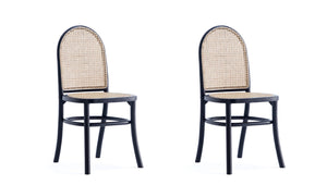English Elm Paragon Solid Wood Dining Chair with Natural Cane Back, Tall Round Design, Cushioned Seat Included Black+Grey B365P400007
