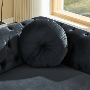 English Elm Velvet Chesterfield Tufted Sofa with Copper Stud Trim and Gold Legs for Glam Living Black W834S00634