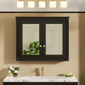 English Elm 36'' Wall Mounted Medicine Cabinet with Dual Mirrors Soft Close Doors Bathroom Storage Black N710P371186B