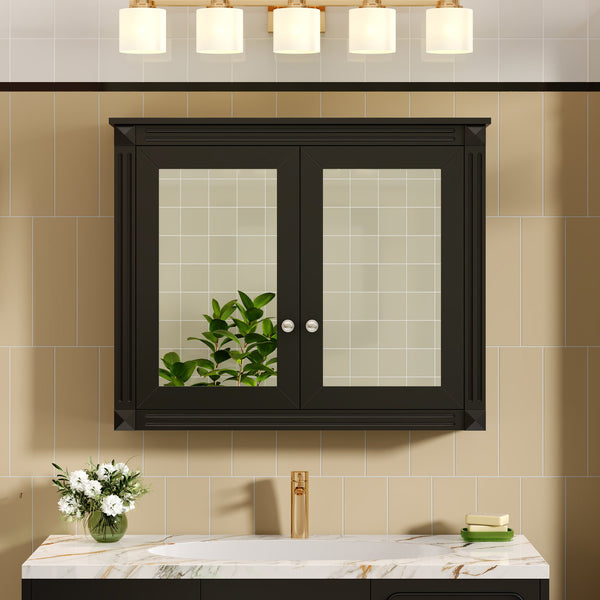 English Elm 36'' Wall Mounted Medicine Cabinet with Dual Mirrors Soft Close Doors Bathroom Storage Black N710P371186B
