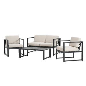 English Elm Christopher Knight Home® - NAVAN Aluminum 4-Piece Chat Set with Beige Olefin Cushions, Black Finish, Comfortable Outdoor Seating N775P243378B