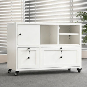 English Elm 28"h White Steel Rolling File Cabinet Locking Drawers Quiet Slides Home Office T2398P465996
