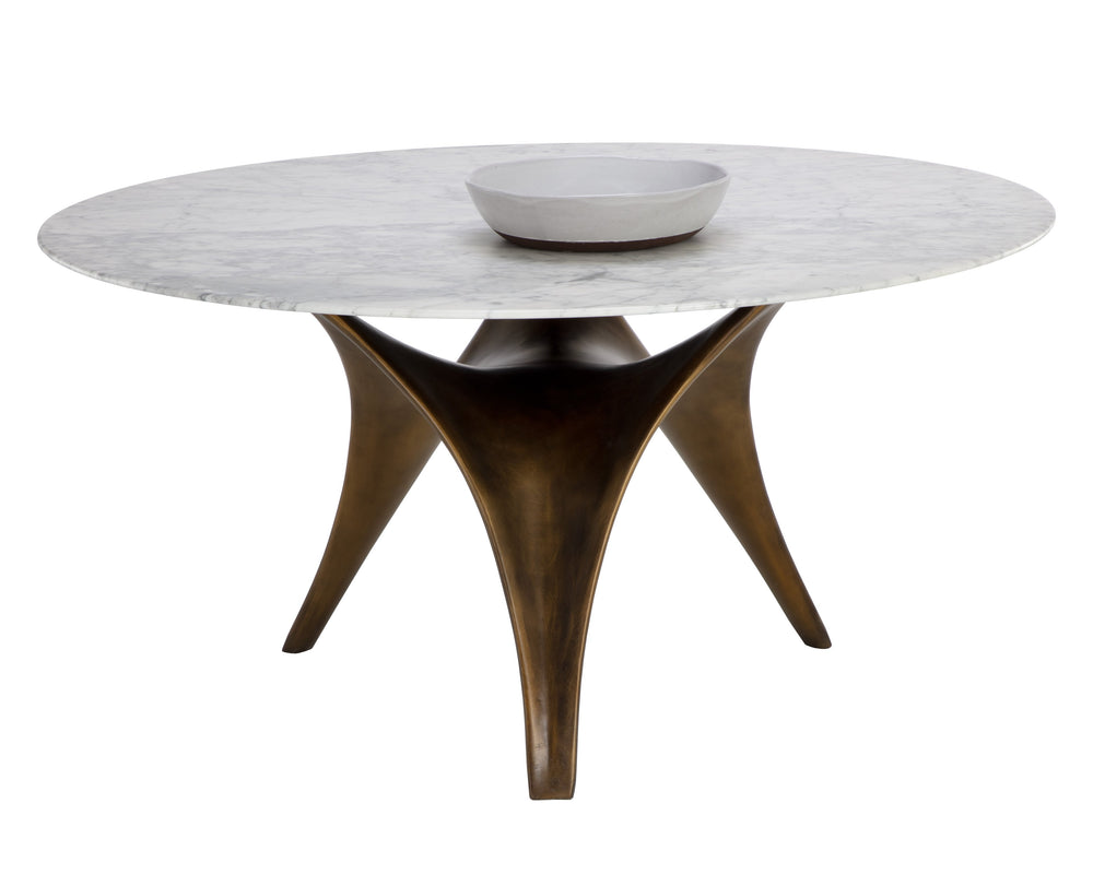 Sunpan Bijon 59" Dining Table with Matte White Carrara Marble Top & Sculptural Base - Unique Elegance