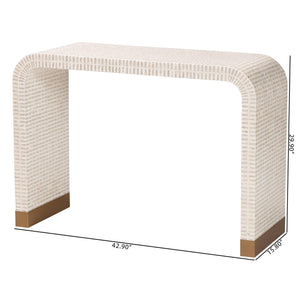 English Elm Bohemian Rattan Panel Acacia Wood Console Table with Open Shelf for Entryway B2750P421755