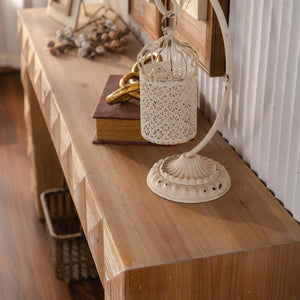 English Elm 59.06" Solid Wood Entryway Console Table with Hand Carved Geometric Relief Detailing W3158P426660