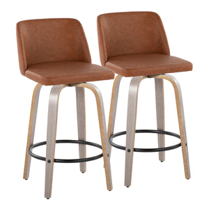 English Elm 26" Swivel Counterstools Whitewashed Wood Blue Upholstered Seat Set of 2 for Kitchen B202S00424