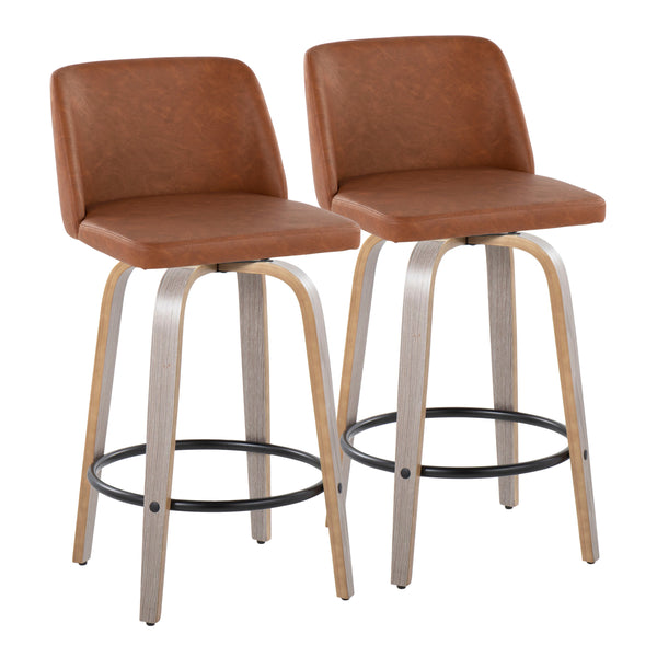 English Elm 26" Swivel Counterstools Whitewashed Wood Blue Upholstered Seat Set of 2 for Kitchen B202S00424
