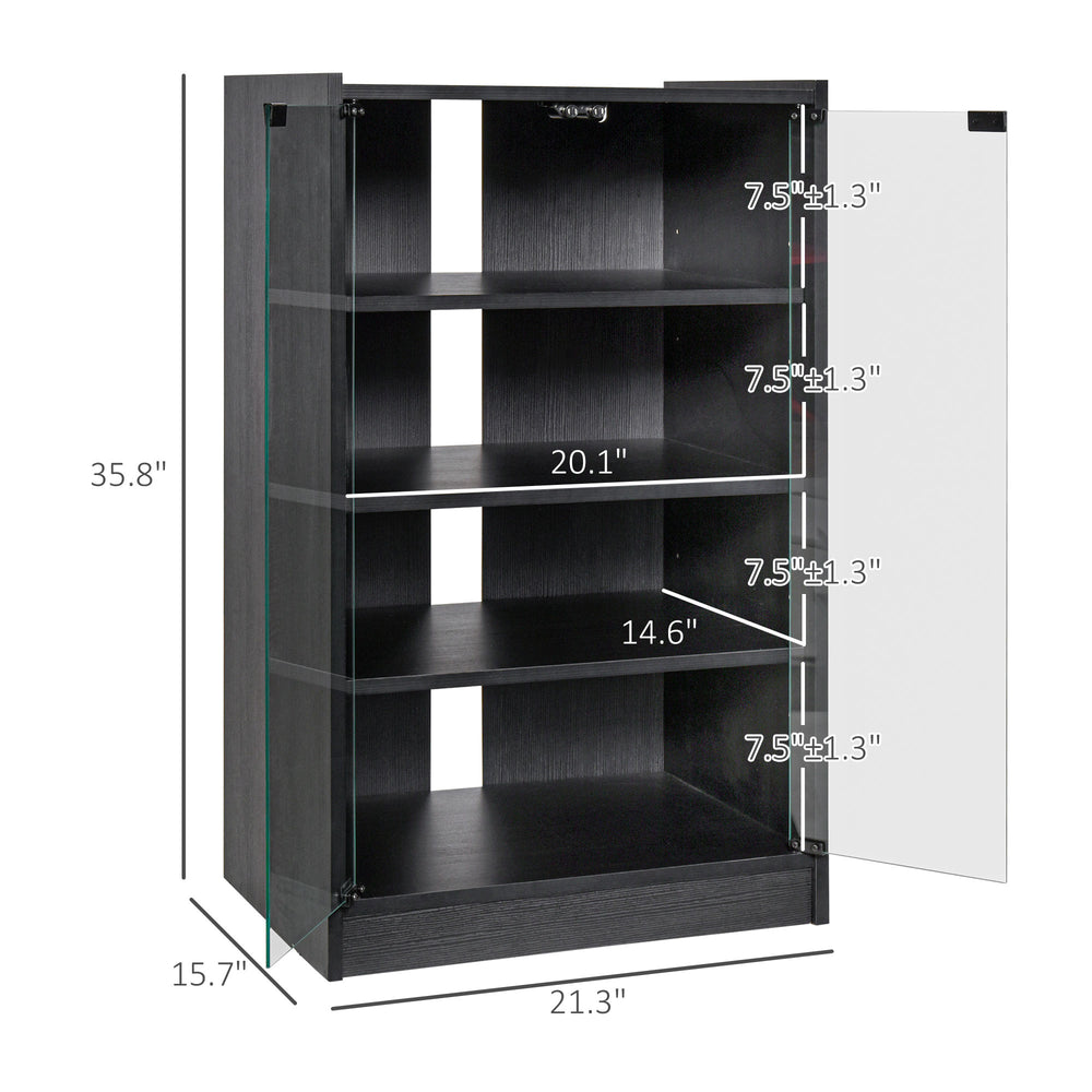 English Elm Media Cabinet with Tempered Glass Doors Four Tier Vinyl Record Player Storage Stand T3971P387833