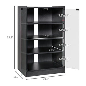 English Elm Media Cabinet with Tempered Glass Doors Four Tier Vinyl Record Player Storage Stand T3971P387833