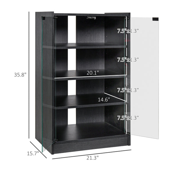 English Elm Media Cabinet with Tempered Glass Doors Four Tier Vinyl Record Player Storage Stand T3971P387833