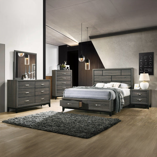 English Elm Weathered Weathered Grey 2-Drawer Nightstand with Rustic Finish, Ample Storage, Compact 25"H x 24"W B062P209015