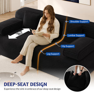 English Elm 78.7" Frameless Convertible Corduroy Sofa Sleeper Queen Bed for Compact Living Spaces Black W3219P427162