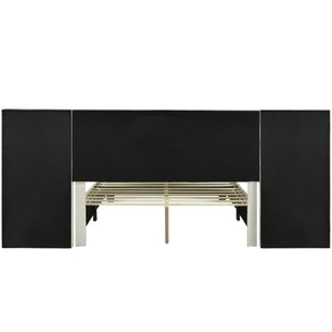 English Elm Queen Upholstered Platform Bed with Oversized Velvet Headboard, Built-In Shelves, Modern Comfort and Support for Relaxation Beige SF000138AAA