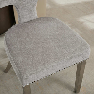 English Elm Mid Century Modern Dining Chairs with Copper Nail Trim, Plush High-Density Foam Seats, Brushed Steel Legs Gray W1143P314900