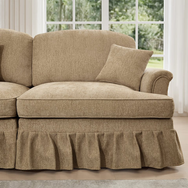 English Elm Elegant Mid Century 4-Seater Sofa Couch With Removable Pleat Skirts, Flared Arms & Cozy Chenille Design W3041S00249