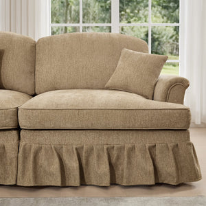 English Elm Elegant Mid Century 3-Seater Sofa With Flared Arms & Ruffled Skirts, Versatile Chenille Couch In Light Coffee W3041S00244