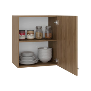 English Elm Manchester White Wall Mounted Cabinet Two Shelf Single Door Bathroom Kitchen Storage Natural Wood B200P474563