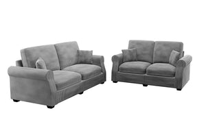 English Elm Black Corduroy Upholstered Sofa and Loveseat Set for Contemporary Living Rooms Fog B011S02182