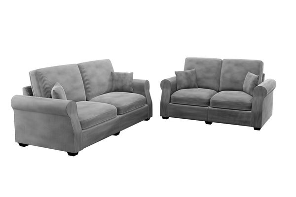 English Elm Black Corduroy Upholstered Sofa and Loveseat Set for Contemporary Living Rooms Fog B011S02182