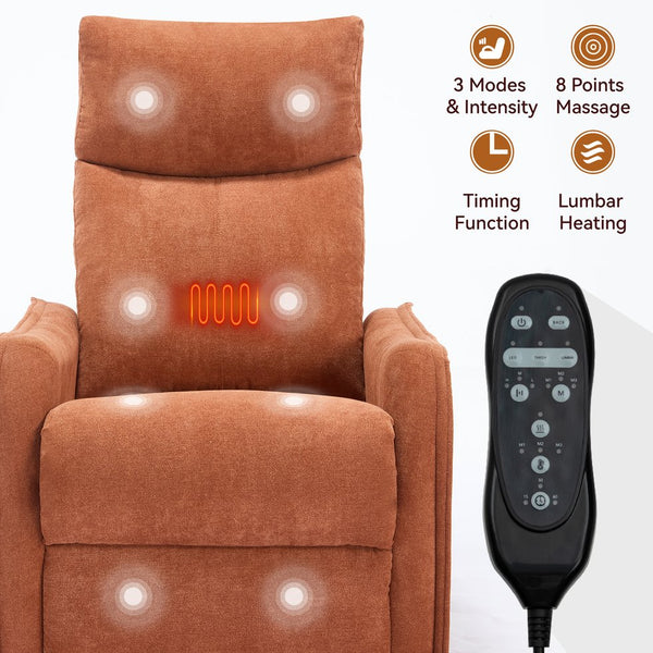 English Elm Heat Massage Rocker Recliner with Swivel Base and Vibrating Nodes for Living Room Orange W1803P251882