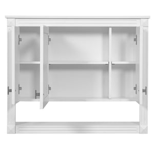 English Elm 35inch White Wall Mounted Medicine Cabinet Mirrored Doors Open Shelving Bathroom Storage N710P415335K