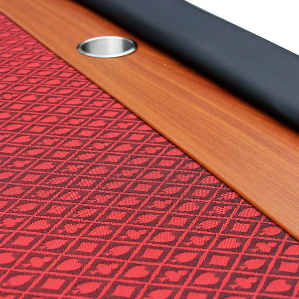English Elm 96" Oval Poker Table Seats 10 with Speed Felt Surface Stainless Steel Cup Holders Red W2748S00049