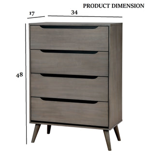 English Elm Modern Mid-Century Chest with Tapered Legs and Four Recessed-Handle Drawers, Sleek Storage Appeal Gray 20 L x 37 W x 45 H B2741P367882