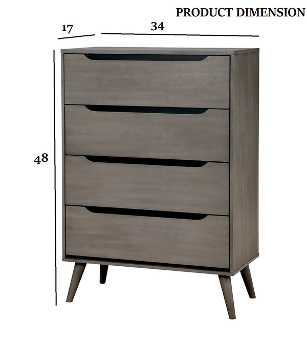 English Elm Modern Mid-Century Chest with Tapered Legs and Four Recessed-Handle Drawers, Sleek Storage Appeal Gray 20 L x 37 W x 45 H B2741P367882
