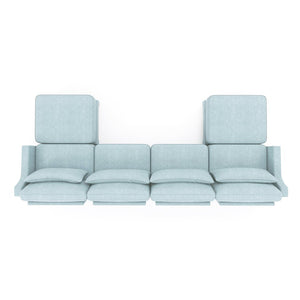 English Elm Four-Seater Sofa Set With Movable Ottoman & Lumbar Pillow - Elegant Sky Blue Chenille Comfort! W714S01212