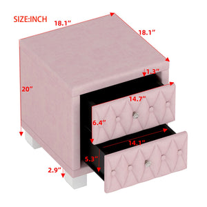 English Elm Elegant Velvet Upholstered Nightstand with Crystal Knobs Tufted Glam Bedside Storage Pink N733P210398H
