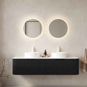 English Elm Dina 60" Modern Wall-Mounted Bathroom Vanity With Dual Ceramic Sinks & Storage, Pre-Assembled Black Design W2615S00128
