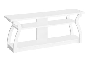 English Elm Tv Stand 60-Inch Media Console with Curved Sides and 3-Tier Open Shelves for Compact Living Spaces White 65 L x 19 W x 7 H B2710P219096