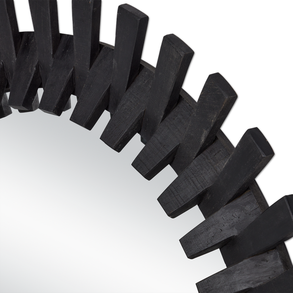 Diza Round Mirror - Bohemian Whitewashed Decor with Textured Wood and Unique Depth for Stylish Spaces