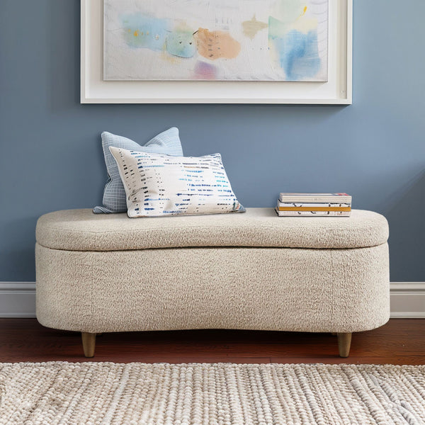 JLA Home INK+IVY - Boucle-Style Plush Curved Storage Bench with Flip-Top Lid, Soft-Close Hinges & Solid Wood Legs II105-0525