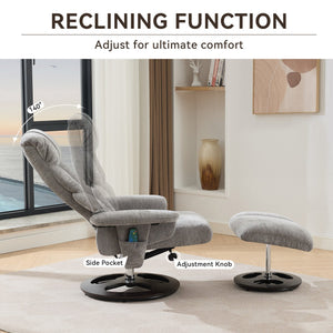 English Elm 069-ergonomic Swivel Recliner with Ottoman Chenille Wingback Massage Lounge Chair Grey W527P439691