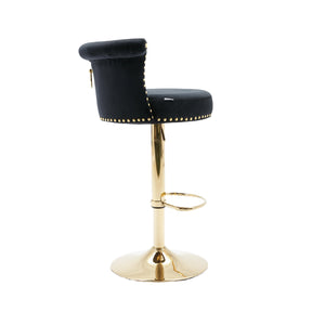 English Elm UNITED Velvet 360° Rotating Bar Chair with Diamond Stitching, Gold Frame, Plush Foam Seat, Adjustable Height Black W1568P361716