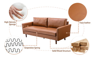 English Elm 80'' Faux Leather Sofa Couch — Mid-Century 3-Seater with Solid Wood Frame, High-Density Foam, Easy-Clean Brown T2694S00062