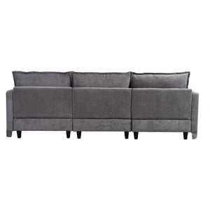English Elm 93.31" Faux Linen Modular Sectional with Movable Ottoman for Living Room Office W2795S00003