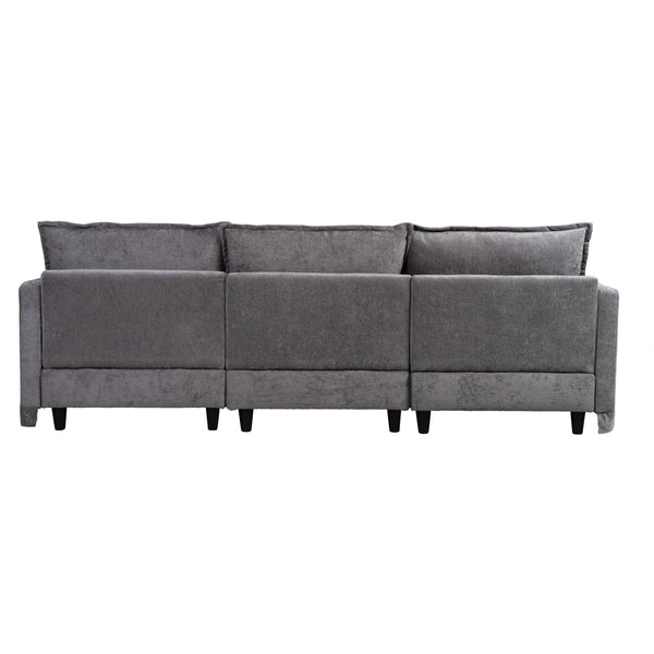 English Elm 93.31" Modular L-shaped Sectional with Movable Ottoman Chenille 4-seat Living Room Sofa Grey W2795S00037