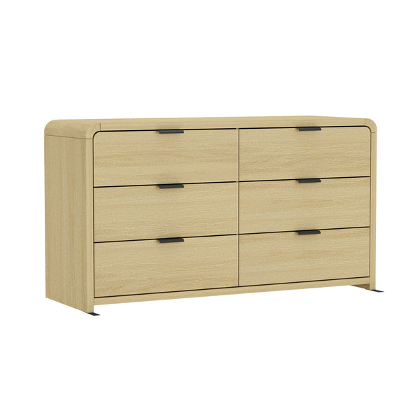 English Elm Dresser Six Drawer Solid Oak Media Console for Bedroom Living Room Entryway Storage B365S00144