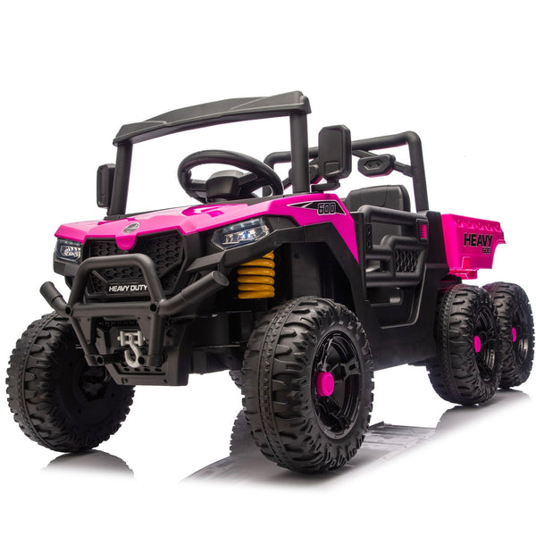English Elm 24v Electric Kids Dump Truck 4wd Six Wheel Ride on with Remote Suspension Cargo Bucket Pink W1578P380845