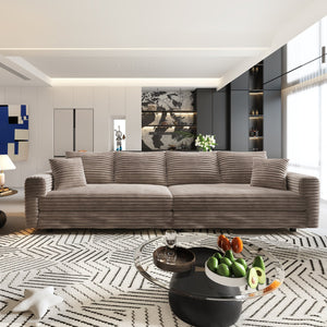 English Elm 102.4 Inch Plush Corduroy Cloud Sofa Deep Seat Four Person Convertible Lounge for Living Room Camel W1885S00280